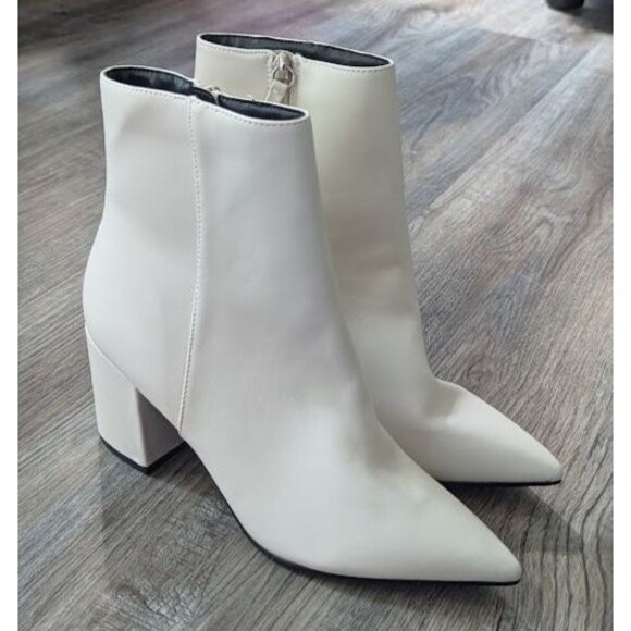 Altr'd State Ankle Booties White GoGo Chunky Heel Boots Sz US-8.5 Side Zip - Picture 1 of 8